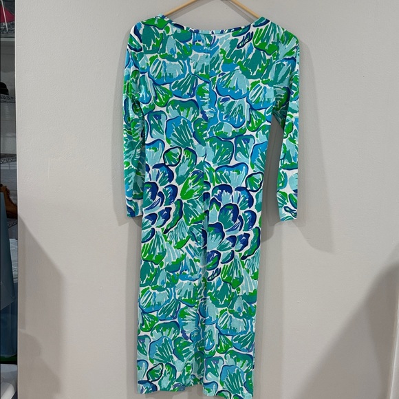 Lilly Pulitzer Kenzie vibrant Blue and Green 3/4 sleeve pima cotton dress - Picture 5 of 6